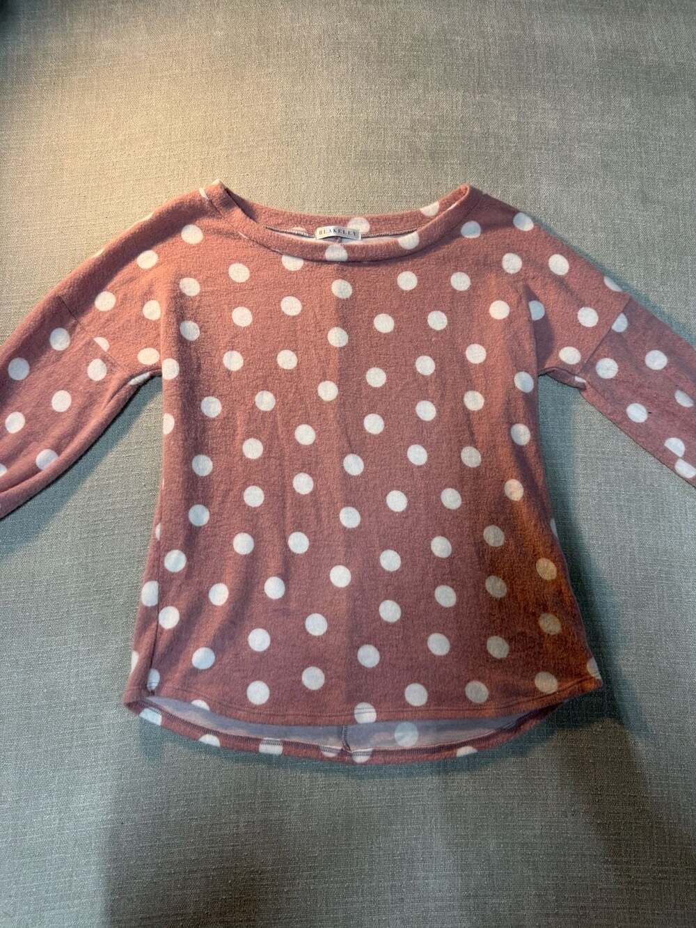 Blakeley Dottie Women's Pink Polka Dot Long Sleeve Fuzzy Crew Neck Top